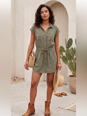Tribal Jeans Olive Green Utility Shirt Dress